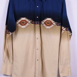 Wrangler Western Aztec Shirt Blue Tan Gradient Long Sleeve Snap Button